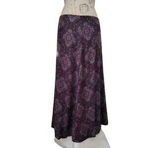 Whimsygoth Boho Purple Paisley Maxi Skirt Size 12 A-line 100% Rayon Flowy Witchy